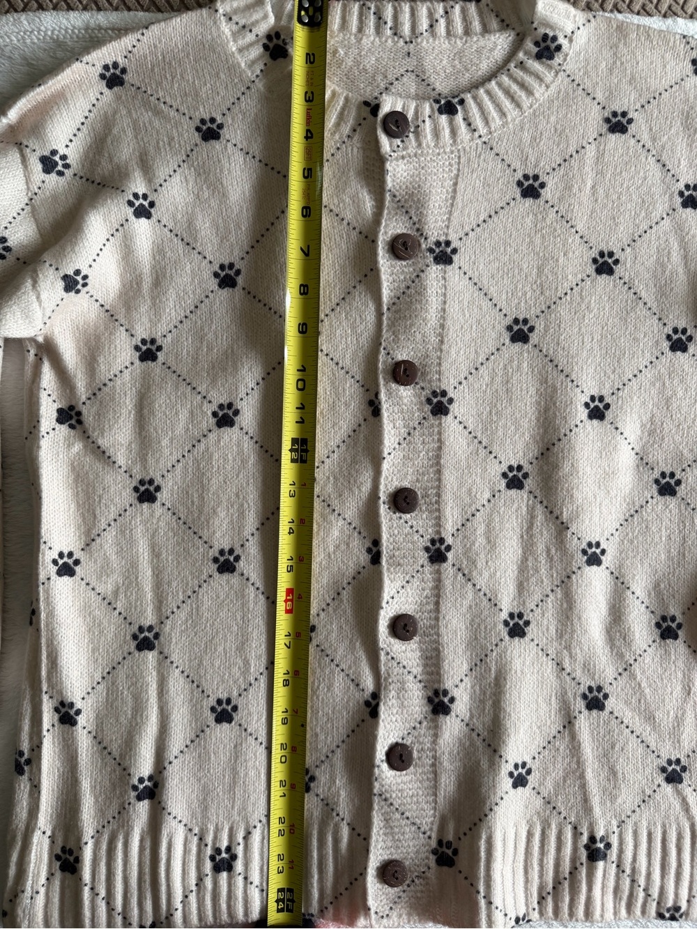 🐾 Dog Paw Print Button-Up Sweater Cardigan Cream/Ivory Cozy Long Sleeve - Picture 5 of 7